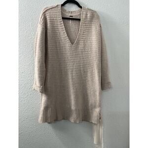 FREE PEOPLE Knit Lace Up Sweater Dress Blush Pink Sz S Oversized Chunky Coquette